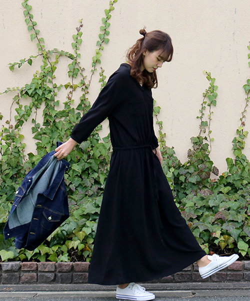 n'ee-ne（ネーネ）の「ロングワンピース（ワンピース・レディース・ブラック/ダークアッシュ/ネイビー・M/L/LL）」の2枚目の写真