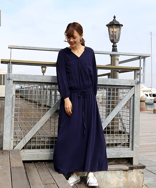 n'ee-ne（ネーネ）の「ロングワンピース（ワンピース・レディース・ブラック/ダークアッシュ/ネイビー・M/L/LL）」の7枚目の写真