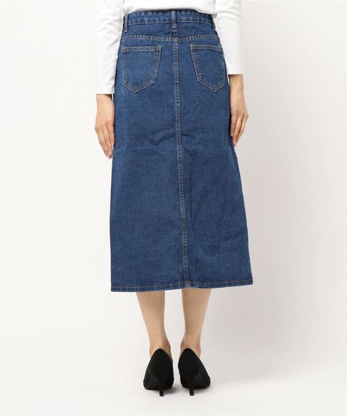KOBE LETTUCE(コウベレタス)の「フロントボタンロング丈Aラインデニムスカート(デニムスカート・レディース・ブルー・S/M/L)」の2枚目の写真