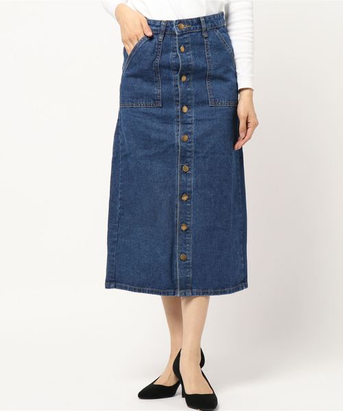 KOBE LETTUCE(コウベレタス)の「フロントボタンロング丈Aラインデニムスカート(デニムスカート・レディース・ブルー・S/M/L)」の9枚目の写真