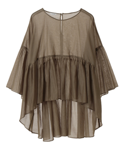 CLANE（クラネ）の「WIDE GATHER SEE THROUGH TOPS（シャツ/ブラウス・レディース・ベージュ/レッド/ホワイト・1/2）」の3枚目の写真
