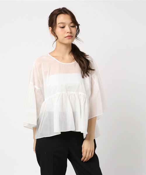 CLANE（クラネ）の「WIDE GATHER SEE THROUGH TOPS（シャツ/ブラウス・レディース・ベージュ/レッド/ホワイト・1/2）」の21枚目の写真
