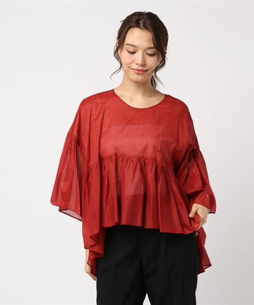 CLANE（クラネ）の「WIDE GATHER SEE THROUGH TOPS（シャツ/ブラウス・レディース・ベージュ/レッド/ホワイト・1/2）」の19枚目の写真