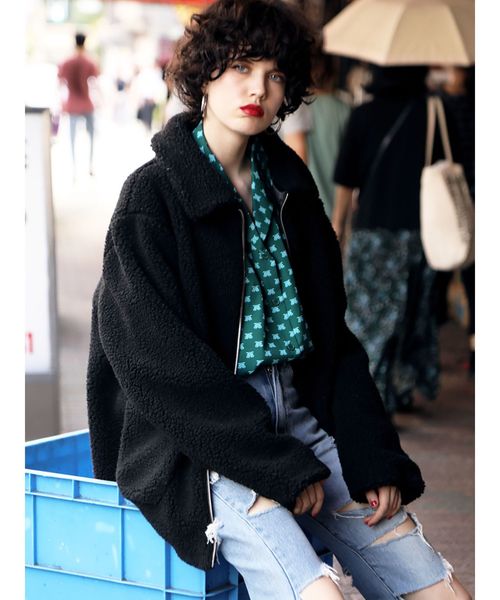 jouetie（ジュエティ）の「ボアジップジャケット（その他アウター・レディース・ブラック/ベージュ/オフホワイト/オレンジ・MEDIUM）」の2枚目の写真