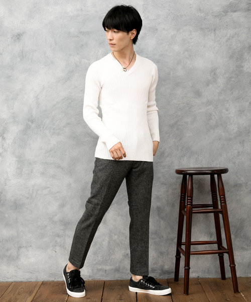 TopIsm（トップイズム）の「リブ編み Vネック ニットセーター（ニット/セーター・メンズ・ブラック/グレー/オフホワイト/ワイン/チャコール・LL/M/L）」の15枚目の写真