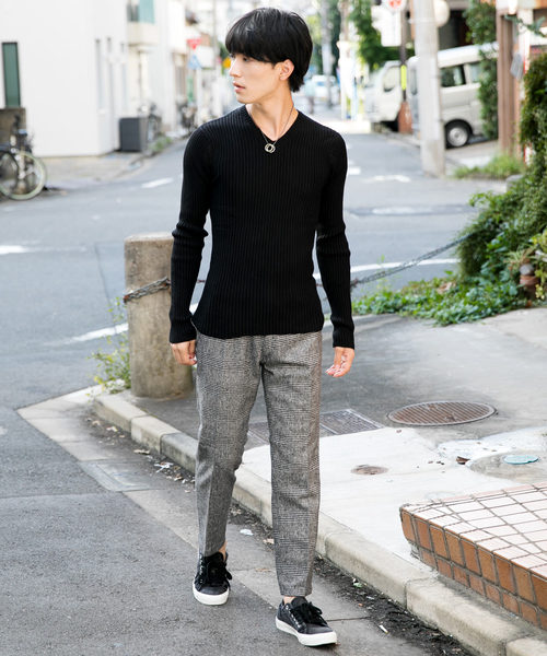 TopIsm（トップイズム）の「リブ編み Vネック ニットセーター（ニット/セーター・メンズ・ブラック/グレー/オフホワイト/ワイン/チャコール・LL/M/L）」の13枚目の写真