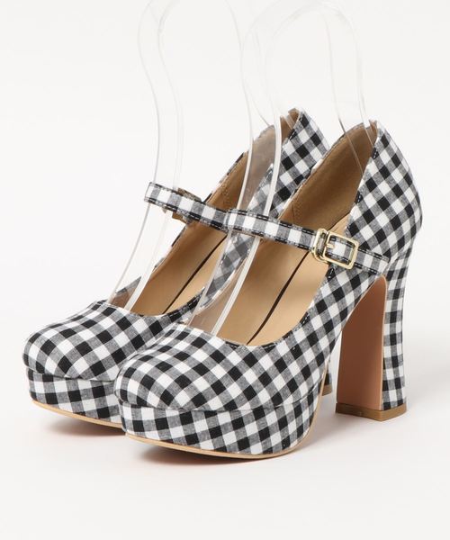 Miminy Piminy（ミミニー ピミニー）の「MiminyPiminy(ミミニー ピミニー) 甲ストラップのラウンドトゥパンプス（パンプス・レディース・ブラック/ベージュ/ネイビー/チェック・LL/S/M/L）」の4枚目の写真