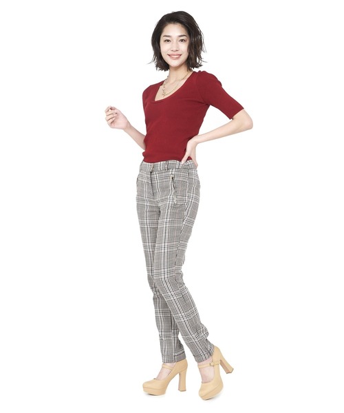 Miminy Piminy（ミミニー ピミニー）の「MiminyPiminy(ミミニー ピミニー) 甲ストラップのラウンドトゥパンプス（パンプス・レディース・ブラック/ベージュ/ネイビー/チェック・LL/S/M/L）」の6枚目の写真