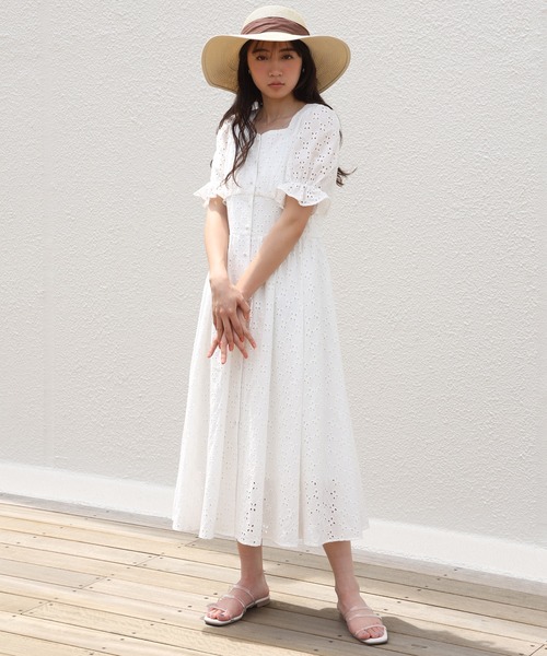 one after another NICE CLAUP(ワンアフターアナザーナイスクラップ)の「【Web限定】コットンレースロングワンピース(ワンピース・レディース・オフホワイト/ブラック/ミント/ラベンダー・FREE)」の6枚目の写真