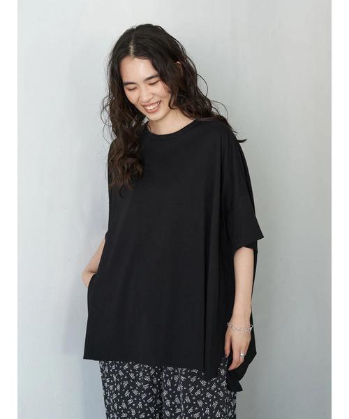 AMERICAN HOLIC（アメリカンホリック）の「ラウンドヘムカットBIGチュニック　＊（Tシャツ/カットソー・レディース・ブラック/ネイビー/オフホワイト/グリーン/キャメル・FREE）」の18枚目の写真