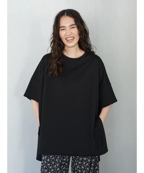 AMERICAN HOLIC（アメリカンホリック）の「ラウンドヘムカットBIGチュニック　＊（Tシャツ/カットソー・レディース・ブラック/ネイビー/オフホワイト/グリーン/キャメル・FREE）」の19枚目の写真