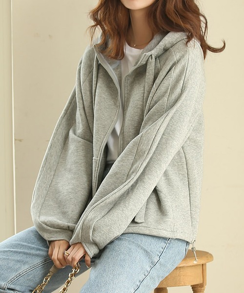 SAISON DE PAPILLON（セゾンドパピヨン）の「ニット地ジップパーカー（パーカー・レディース・ブラック/ベージュ/グレー・S/M/L）」の2枚目の写真