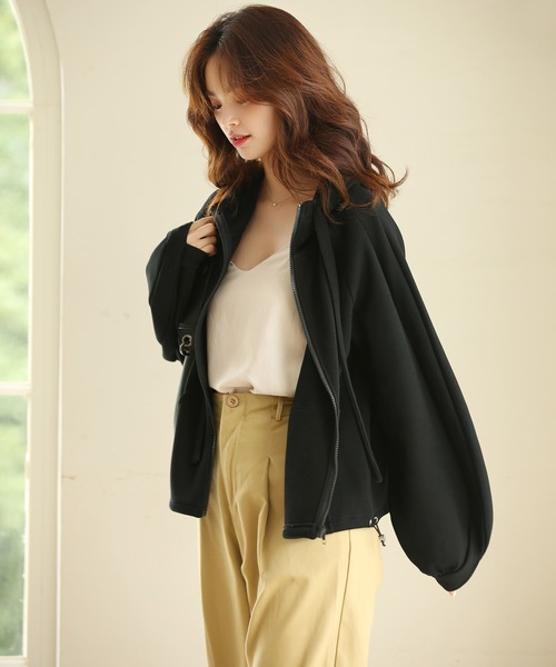 SAISON DE PAPILLON（セゾンドパピヨン）の「ニット地ジップパーカー（パーカー・レディース・ブラック/ベージュ/グレー・S/M/L）」の7枚目の写真