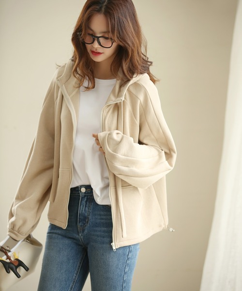 SAISON DE PAPILLON（セゾンドパピヨン）の「ニット地ジップパーカー（パーカー・レディース・ブラック/ベージュ/グレー・S/M/L）」の9枚目の写真