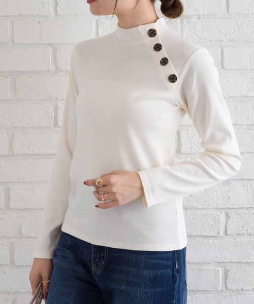 SpRay(スプレイ)の「テレコボタンハイネック(Tシャツ/カットソー・レディース・アイボリー/ブラック/ピンク系その他/モカ/ブルー/パープル・FREE)」の1枚目の写真