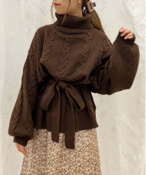 apres jour(アプレジュール)の「タートルケーブルチュニック【ZOZOTOWN限定アイテム】【10AP】(ニット/セーター・レディース・ダークブラウン/アイボリー/スモークピンク・X-LARGE/フリー)」の2枚目の写真