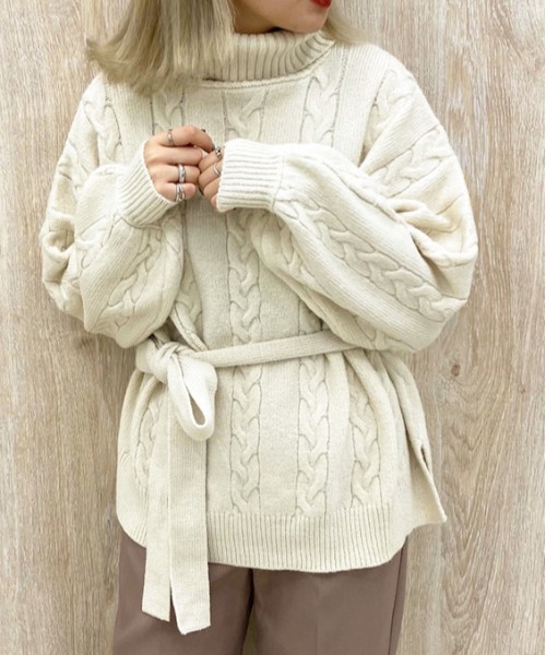 apres jour(アプレジュール)の「タートルケーブルチュニック【ZOZOTOWN限定アイテム】【10AP】(ニット/セーター・レディース・ダークブラウン/アイボリー/スモークピンク・X-LARGE/フリー)」の4枚目の写真