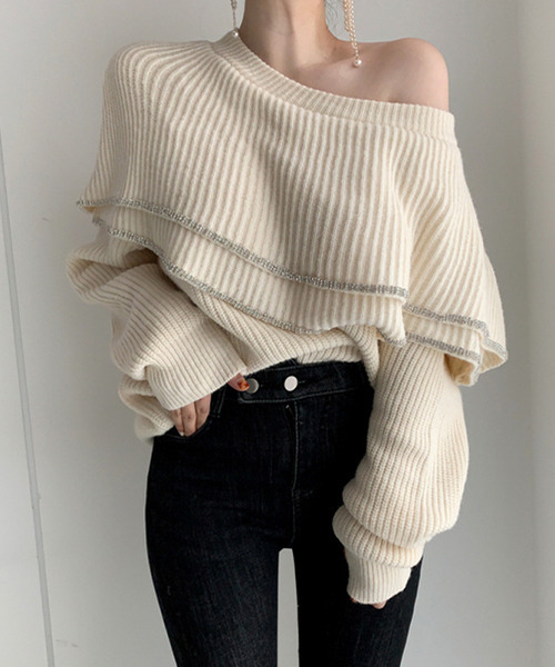 c.u.l（シーユーエル）の「【c.u.l:w】ティアードデザイン フリルニット culw9（ニット/セーター・レディース・アイボリー/ブラック・FREE）」の2枚目の写真