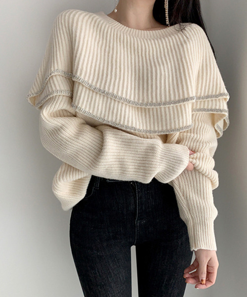 c.u.l（シーユーエル）の「【c.u.l:w】ティアードデザイン フリルニット culw9（ニット/セーター・レディース・アイボリー/ブラック・FREE）」の3枚目の写真