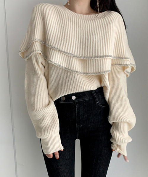 c.u.l（シーユーエル）の「【c.u.l:w】ティアードデザイン フリルニット culw9（ニット/セーター・レディース・アイボリー/ブラック・FREE）」の4枚目の写真