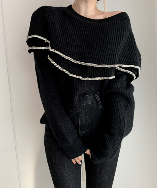 c.u.l（シーユーエル）の「【c.u.l:w】ティアードデザイン フリルニット culw9（ニット/セーター・レディース・アイボリー/ブラック・FREE）」の5枚目の写真