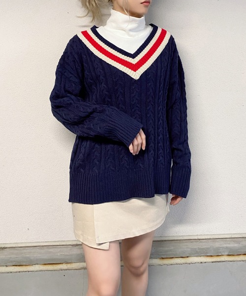 DING（ディング）の「DING/スクールケーブルニット（ニット/セーター・レディース・ベージュ/グリーン/ネイビー・FREE）」の12枚目の写真