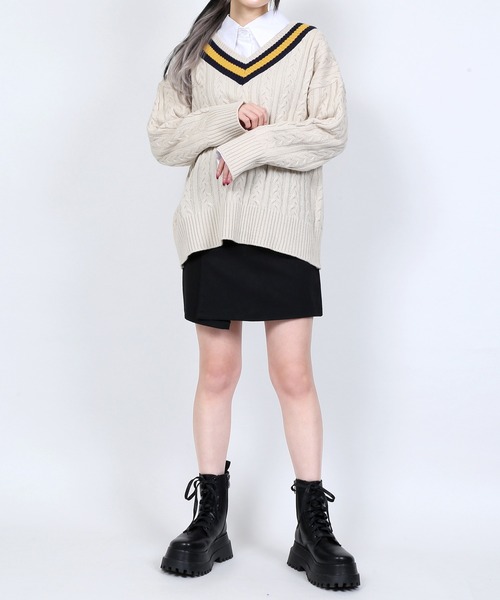 DING（ディング）の「DING/スクールケーブルニット（ニット/セーター・レディース・ベージュ/グリーン/ネイビー・FREE）」の9枚目の写真