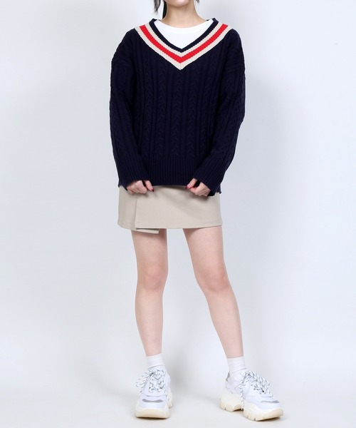 DING（ディング）の「DING/スクールケーブルニット（ニット/セーター・レディース・ベージュ/グリーン/ネイビー・FREE）」の16枚目の写真