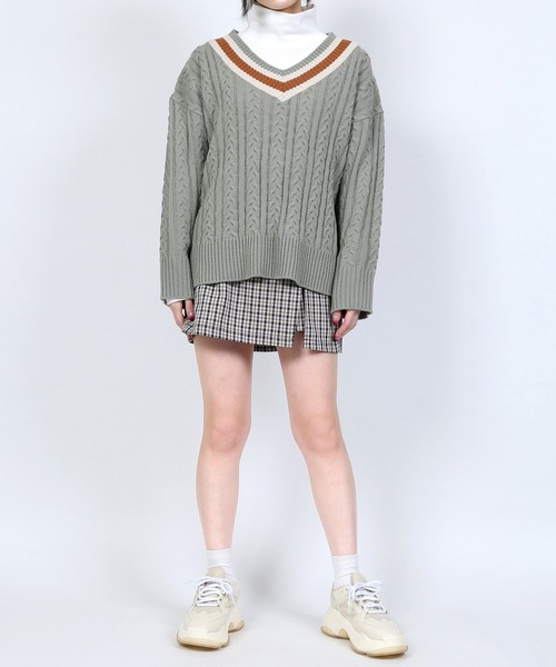 DING（ディング）の「DING/スクールケーブルニット（ニット/セーター・レディース・ベージュ/グリーン/ネイビー・FREE）」の21枚目の写真