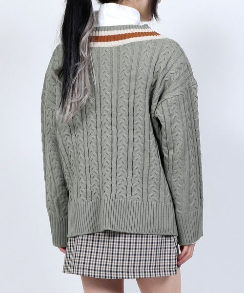 DING（ディング）の「DING/スクールケーブルニット（ニット/セーター・レディース・ベージュ/グリーン/ネイビー・FREE）」の10枚目の写真