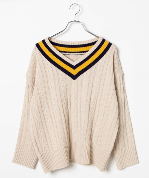 DING（ディング）の「DING/スクールケーブルニット（ニット/セーター・レディース・ベージュ/グリーン/ネイビー・FREE）」の19枚目の写真