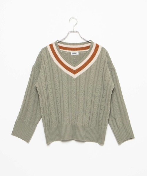 DING（ディング）の「DING/スクールケーブルニット（ニット/セーター・レディース・ベージュ/グリーン/ネイビー・FREE）」の7枚目の写真
