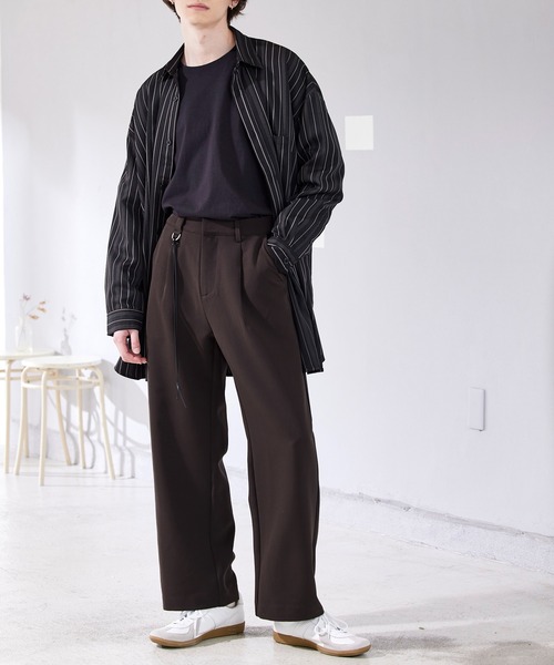 MONO-MART（モノマート）の「TRストレッチ DカンPUレザーコード タックワイドスラックスパンツ（スラックス・メンズ・ブラック/ブルー/グリーン系その他/ライトベージュ・M/L）」の7枚目の写真