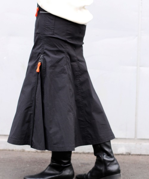 AVIREX ブラック ロングスカート SHEER COLOR SCHEME SKIRT/シアーカラー スキームスカート