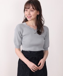 5分袖スカラップリブプルオーバー