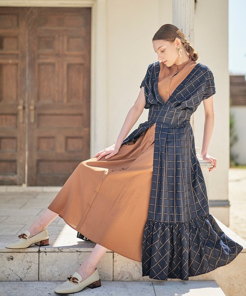 KOH.style（コースタイル）の「チェックドッキングワンピース（ワンピース・レディース・マスタード/ネイビー/ブラック・FREE）」の4枚目の写真