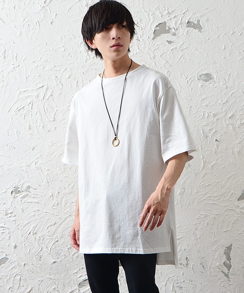 MinoriTY（マイノリティ）の「メンズ半袖ロング丈ビッグシルエットロゴ刺繍Teeシャツ（Tシャツ/カットソー・メンズ・ブラック/グレー系その他/オフホワイト・L/M）」の4枚目の写真