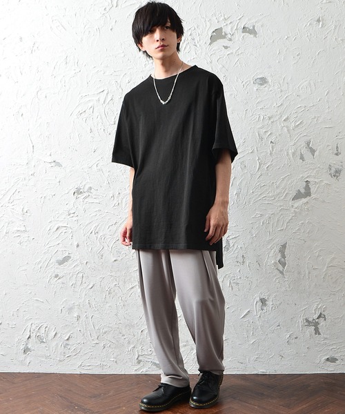 MinoriTY（マイノリティ）の「メンズ半袖ロング丈ビッグシルエットロゴ刺繍Teeシャツ（Tシャツ/カットソー・メンズ・ブラック/グレー系その他/オフホワイト・L/M）」の7枚目の写真