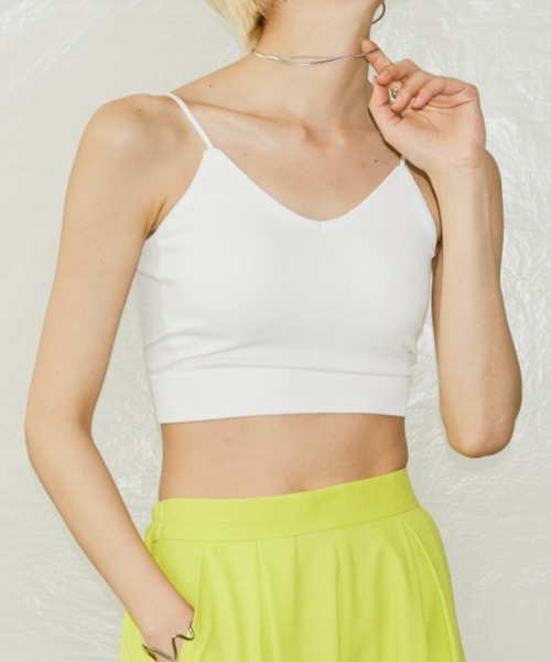 Happy John（ハッピージョン）の「short rib cup camisole/ショートリブカップキャミソール（キャミソール・レディース・ホワイト/ミント/ベージュ/ブラック・FREE）」の2枚目の写真