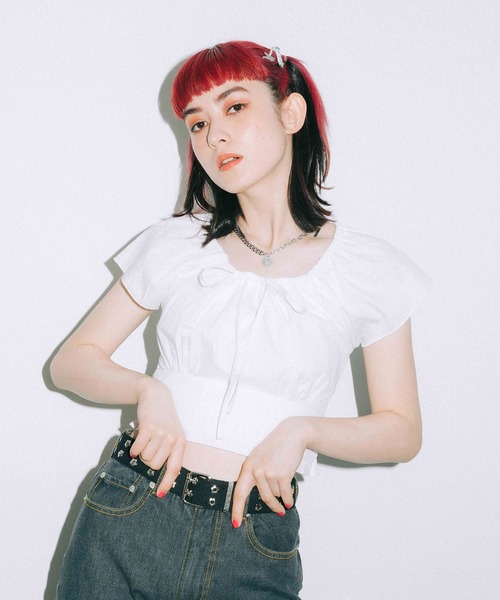 X-girl（エックスガール）の「BABY S/S BLOUSE（シャツ/ブラウス・レディース・ホワイト/ブラック/レッド・S/M）」の6枚目の写真