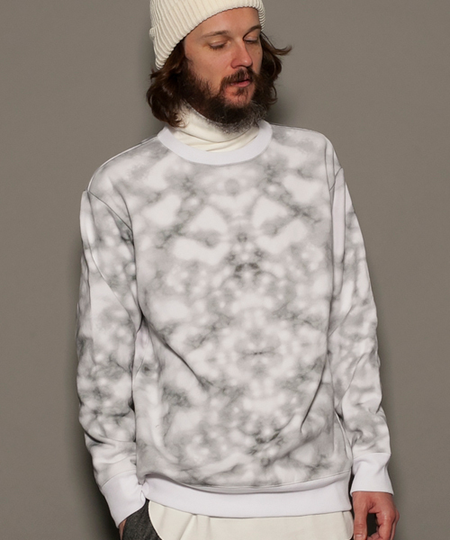 MONKEY TIME（モンキータイム）の「MT ウラケ マーブル プリント スウェット ◆（スウェット・メンズ・ホワイト/ブラック・SMALL/MEDIUM/LARGE/X-LARGE）」の3枚目の写真