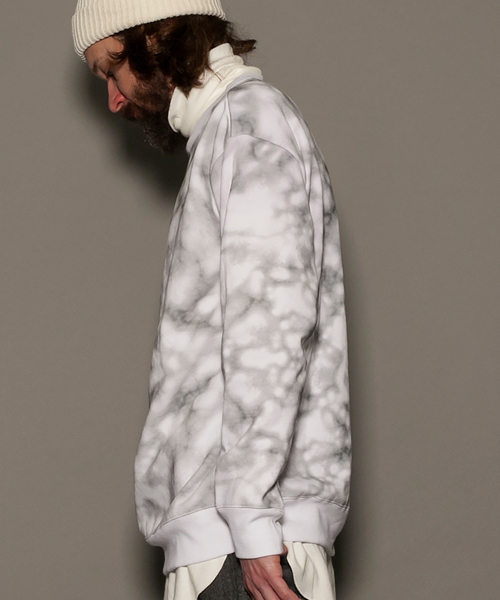 MONKEY TIME（モンキータイム）の「MT ウラケ マーブル プリント スウェット ◆（スウェット・メンズ・ホワイト/ブラック・SMALL/MEDIUM/LARGE/X-LARGE）」の5枚目の写真