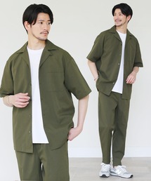 【セットアップ2点セット】接触冷感＆抗菌防臭加工生地／ウォッシャブルオープンカラーシャツ＆イージーテーパードパンツ セットアップ
