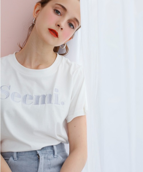 Seemi. byNICECLAUP（ シーミーバイナイスクラップ）の「Seemi.刺繍T（Tシャツ/カットソー・レディース・ホワイト/スモークピンク/ピンク・FREE）」の3枚目の写真