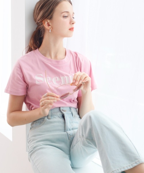 Seemi. byNICECLAUP（ シーミーバイナイスクラップ）の「Seemi.刺繍T（Tシャツ/カットソー・レディース・ホワイト/スモークピンク/ピンク・FREE）」の2枚目の写真