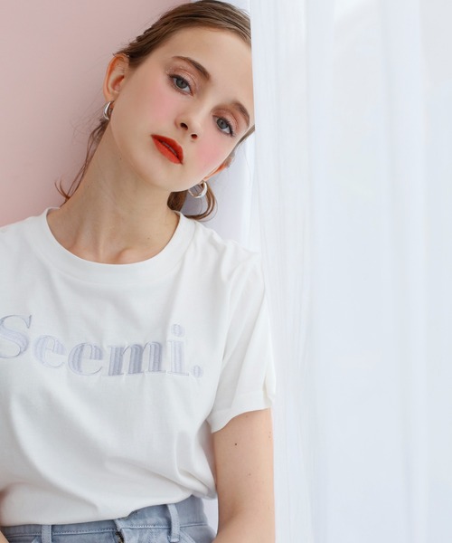 Seemi. byNICECLAUP（ シーミーバイナイスクラップ）の「Seemi.刺繍T（Tシャツ/カットソー・レディース・ホワイト/スモークピンク/ピンク・FREE）」の13枚目の写真
