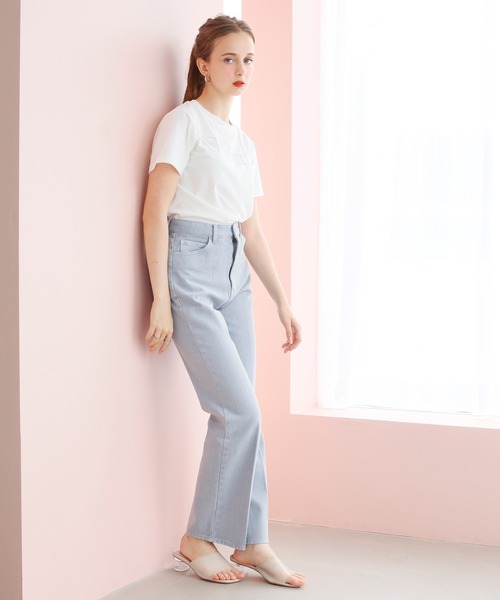 Seemi. byNICECLAUP（ シーミーバイナイスクラップ）の「Seemi.刺繍T（Tシャツ/カットソー・レディース・ホワイト/スモークピンク/ピンク・FREE）」の10枚目の写真