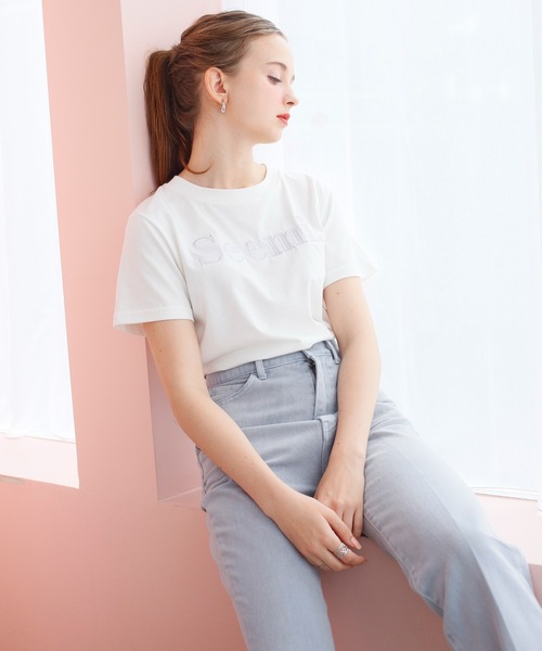 Seemi. byNICECLAUP（ シーミーバイナイスクラップ）の「Seemi.刺繍T（Tシャツ/カットソー・レディース・ホワイト/スモークピンク/ピンク・FREE）」の12枚目の写真