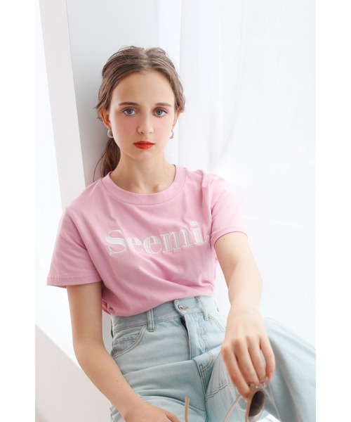 Seemi. byNICECLAUP（ シーミーバイナイスクラップ）の「Seemi.刺繍T（Tシャツ/カットソー・レディース・ホワイト/スモークピンク/ピンク・FREE）」の4枚目の写真