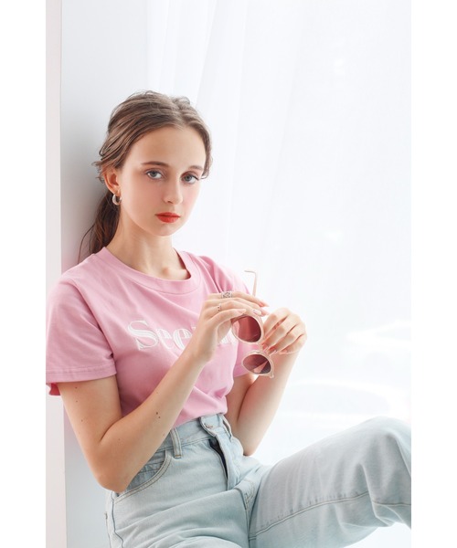 Seemi. byNICECLAUP（ シーミーバイナイスクラップ）の「Seemi.刺繍T（Tシャツ/カットソー・レディース・ホワイト/スモークピンク/ピンク・FREE）」の5枚目の写真